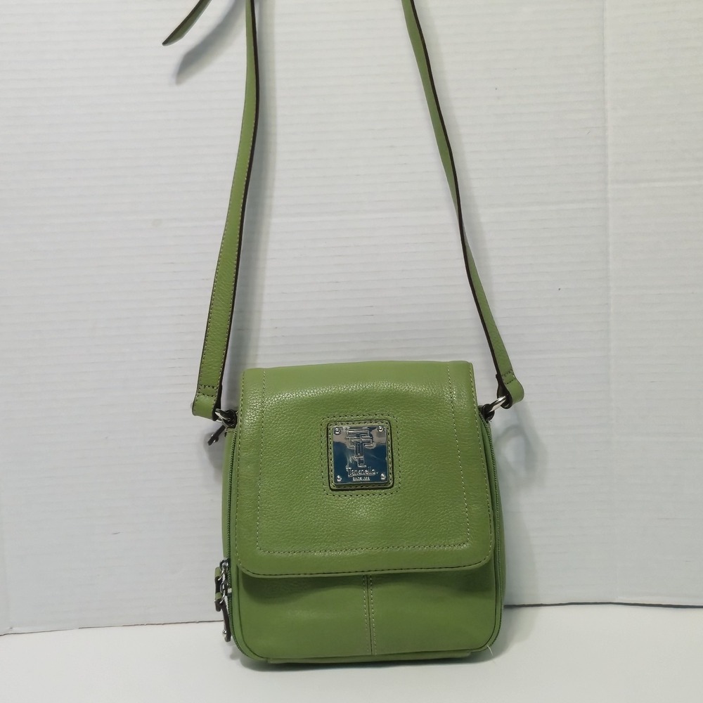 Tignanello Green Leather Crossbody Purse With Build In Wallet